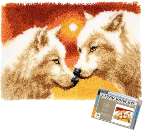 EMISTEM Latch Hook Kits for Adults - DIY Latch Hook Rug Kits for Kids, Crochet Kit for Beginners, Rug Making Kits with Printed Canvas, Gift Packaging.(White Wolf King, 20x15)