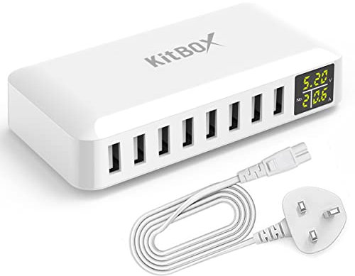 Multi USB Charger UK Plug Fast Phone Charging Station 5V 8A Multi Port USB Charger Hub with Display Power Supply for iPhone 15/14/13/12/11 Pro Max/SE/XR/XS/8/7/6/S10/S9/Pixel 7 etc