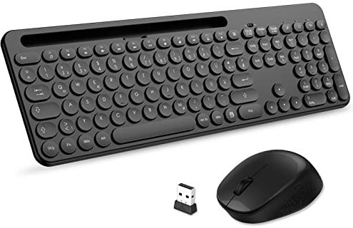 LeadsaiL Set di mouse per tastiera senza fili, ergonomico, radio PC di dimensioni standard, layout tedesco QWERTZ, clic silenzioso, 12 tasti FN per computer Windows, macOS, laptop