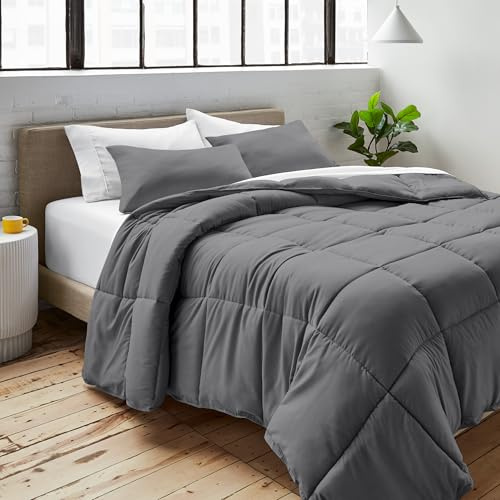 Bare Home Duvet Insert Single Size - Premium 1800 Ultra-Soft Duvet Insert - 6.4 TOG - All Season Warmth Quilt - Comforter Set with 1 Pillowcase (Single, Grey)