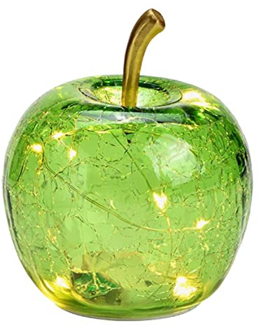 Wurm Dekoleuchte Apfel (XS) Glas, hellgrün, Apfel Lampe mit LED Lichterkette, Dekolampe, Tischleuchte, Apfellampe