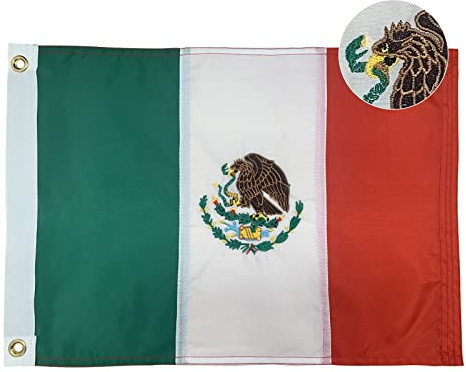 Bradford Drapeau mexicain brodé de 30,5 x 45,7 cm, drapeaux de bateau mexicain Bandera de Mexicana Mexico pour extérieur, petits drapeaux MX du Mexique avec 2 œillets en laiton décoratifs