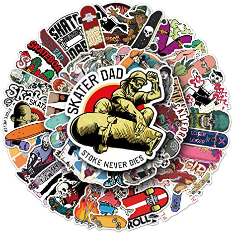 Affoto Skateboarding Aufkleber für Laptop (50 PCS),Geschenk für Kinder Jugendliche Erwachsene Jungen,Skate Stickers Wasserdicht Vinyl Aufkleber für Scrapbook,Skateboard,Auto,Gepäck
