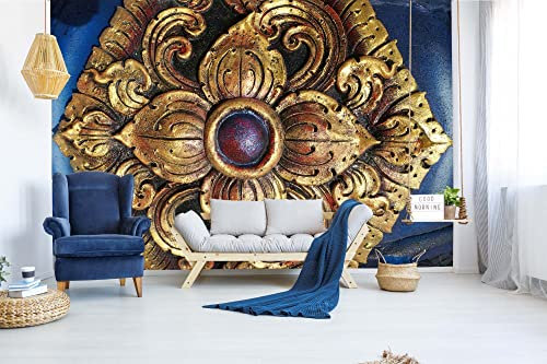 Vlies Fototapete GOLDENES BLUMENRELIEF 375 x 250 cm (inkl. Kleister) - Vlies Tapete, Wandtapete, Wandbilder - Tapete für Wohnzimmer Schlafzimmer, Büro, Küche - Montagefertig