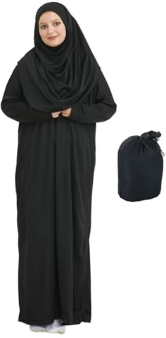 Prien Abito Musulmano da Donna con Hijab, Abaya, Set di Vestito per Preghiera Istantanea, Abbigliamento Islamico, Caftano Dubai Jilbab Burqa (IT, Testo, XS, XXL, Regular, Regular, Nero)