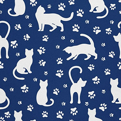 HEKO PANELS Stoff Oxford Wasserdichte Meterware Canvas-Stoff Polyester Stoff Zum Nähen Nähstoffe Möbelstoffe Dekostoffe Handwerken Wasserabweisend Blickdicht Katzen Blau 1 Meter 155 x 100 cm
