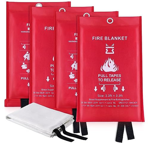 KITOSUN Mantas Ignífugas para Emergencias en Cocinas y Hogares - Extintores de Incendios de Fieltro de Fibra de Vidrio para Estufas Garajes Oficinas Campamentos Autocaravanas (4 Piezas)