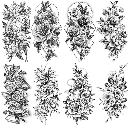 Temporäre Tattoos, Realistische Rose Blume Schmetterling klebetattoos | Erwachsene Frauen Wasserdichte 3D Fake Tattoos zum Aufkleben auf Arm Beine