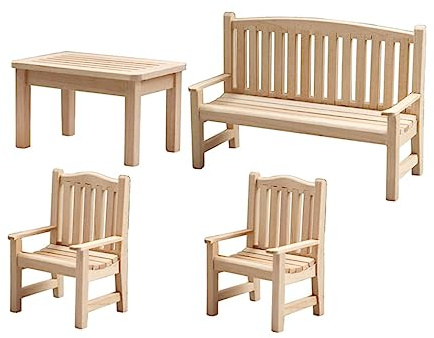 Yardwe Miniatur Gartenmöbel Holzbank Set 4 Stück Realistische Kleine Gartenbänke Und Stühle Ideal Für Puppenhaus Deko Und DIY Landschaftsgestaltung