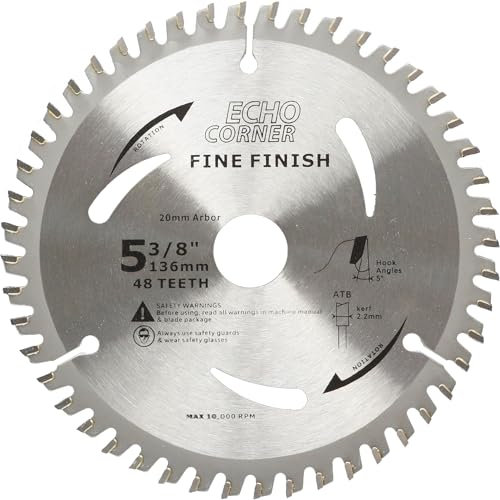 Echo Corner 136mm Kreissägeblatt 20mm Bohrung 48T Kreissägeblatt mit feiner Oberfläche zum Schneiden von Holz