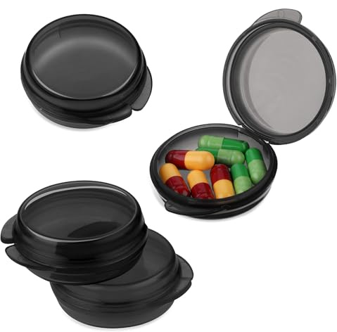 WLLHYF Lot de 4 mini boîtes à pilules - Mignon et portable - Pour sacs, portefeuilles, voyages, bouchons d'oreilles - Distributeur de vitamines (noir)