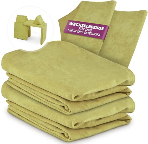 Linodino® Chenille Wechselbezüge für Spielsofas | Kindersofa Cover Set 4-Teilig | Ersatz Bezug Set für Kinder Sofas | Sofabezug | Grashüpfer Grün
