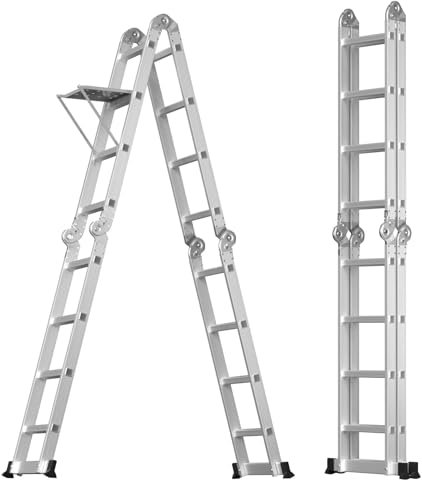 Telescopic Ladder 4.7M, Multi-purpose Folding Ladder, Portable Aluminium Ladder, Extendable Ladders Telescopic, 150kg Capacity Max Load, A-frame Ladder & Straight Ladder for Indoor Outdoor