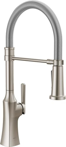 Delta Ermelo Pro Style Commercial Kitchen Faucet with Pull Down Sprayer, Brushed Nickel Single Hole Kitchen Sink Faucet, Single Handle, Stainless 18887-SS-DST