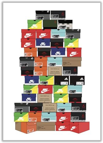 Hypebeast Sneaker Stacked Shoebox Collection Poster Teen Schlafzimmer Wanddekoration für Jungen Mädchen AJ Air Michael Jordan Cool Art Poster Ästhetische Schuhbox A3 Druck College Wohnheim Dekoration