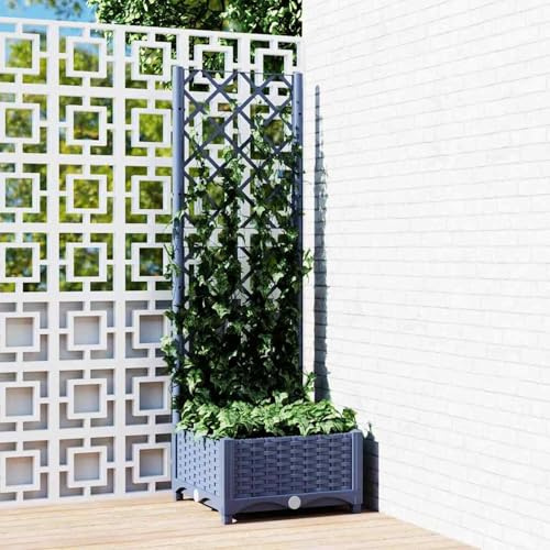 Rantry Fioriera da Giardino Graticcio Grigio Scuro 40x40x121,5cm polipropilene,Fioriera con Traliccio,Fioriera con Grigliato,Fioriera con Spalliera da Esterno,Fioriera con Spalliera,Fioriera Balcone A