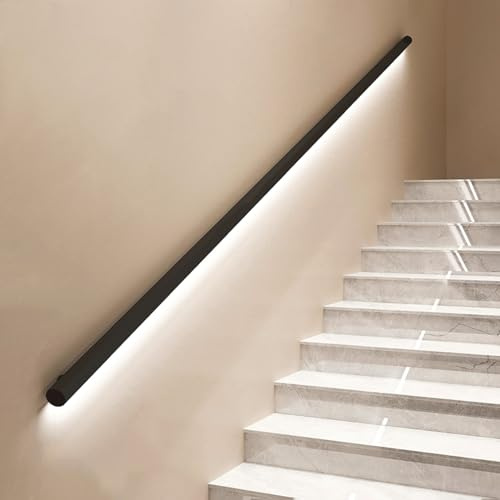 Yclty Pasamanos de Escalera para Escaleras Interiores, Barandilla de Escalera Moderna con Luz LED, Pasamanos Montados en La Pared, Negro(Size:Left-90 (230cm))