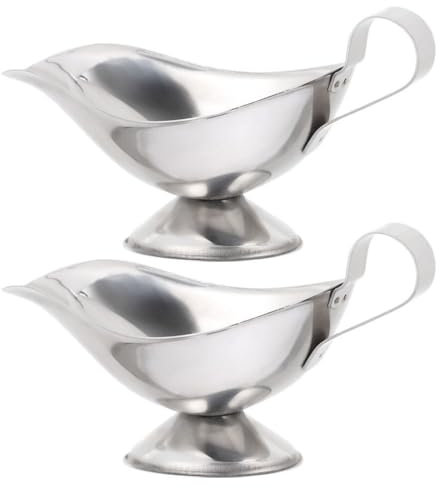 OUNONA 2pcs Stainless Steel Gravy Boat Spout Sauce Bowls for Serving Outdoor Indoor Dining