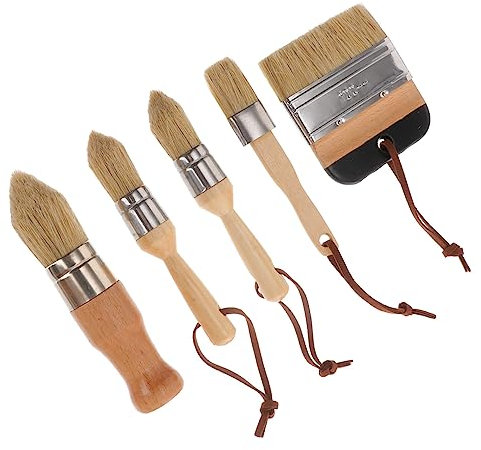 Anneome 5 Pcs Paint Brush Set Includes Leather Hanging Straps round Head, Wood and Bristle Material, Sturdy and Not Easy to Break, for Painting Dressing Tables and Ceilings