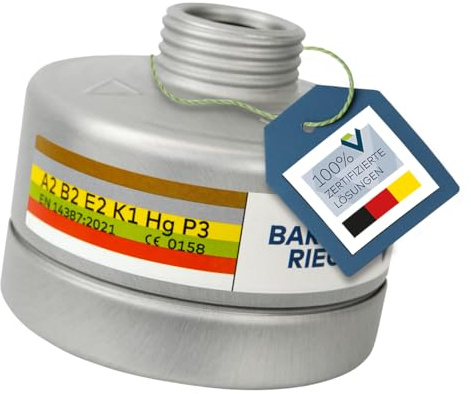 BartelsRieger Kombinationsfilter BR A2B2E2K1HgP3 gemäß DIN 148-1 | ABEK-Filter Schutzklasse A2B2E2K1Hg-P3, DIN-zertifiziert, gegen Gase, Dämpfe & Partikel für Industrie, Chemie, Handwerk