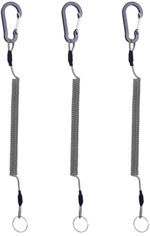 Oykrueats 3 Stück 1.5m Spiral Schlüsselanhänge, Schwarz Coil Key Chain, Schlüssel Karabiner Mit Elastic Kette, Spiralkabel Retractable Band, Für Outdoor Angeln Kajak Camping Jagd Und Boot