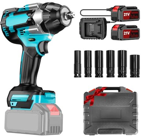 Akku Schlagschrauber 1000 N.m (738FT-LBS) 1/2 Zoll Bürstenloser Schlagschrauber LKW Reifenwechsel Elektrischer Schlagbohrschrauber für Auto Zuhause mit 2 x 4000mAh Akkus & 6 Steckdosen & 1 Ladegerät