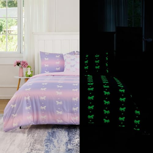 Cokouchyi Full Comforter Sets for Boys Girls, Unicorn Glow in The Dark Kids Bedding Sets, 6 Pcs Full Bed in a Bag with Comforter, Sheets, Pillow Sham, Cushion Cover, Unicorn