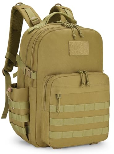 Wiserset Zaino tattico, 40 l, militare, per attività all'aperto, grande zaino per uomo e donna, zaino da trekking con tasca per bottiglia d'acqua, cachi, 40