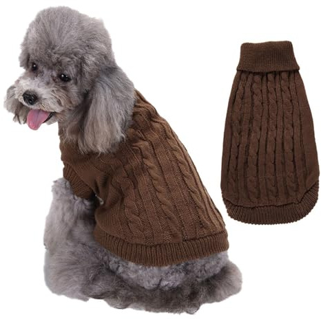 FANSU Hundepullover Twist Weaving, Weihnachtstag Hunde Pullover Waschbar Hundepulli, Strick Pullover Hunde Shirt Elastisch Wärme Hunde Pullis, Strickpullover für Corgi Dackel (2XL,Kaffee)