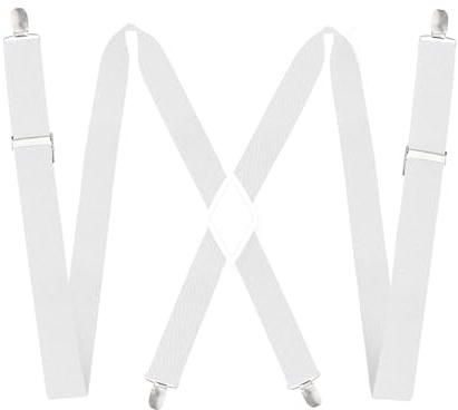 AEYURUID Herren Hosenträger Extra Stark 3,5cm Breit X-Form mit 4 Metall Clips - Elastisch & Verstellbar für Männer Damen Weiß Ideal für Arbeitshose