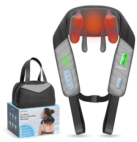 COMFIER Massaggiatore cervicale con calore,massaggiatore cervicale collo spalle e schiena, massaggiatore 4D a batteria per alleviare i dolori di collo, spalle e gambe, regali
