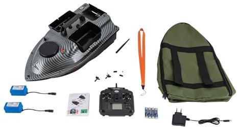 NIGORIY Angelköder-Boot 52W 10000rpm Futterboot mit GPS 600m Fernsteuerung Köder-Boot 5 Klasse Wellenwiderstandsklasse 99 Positionierungspunkte Bait Boat 2kg Behälters 2 * 5200Mah Li-Ion Batterien