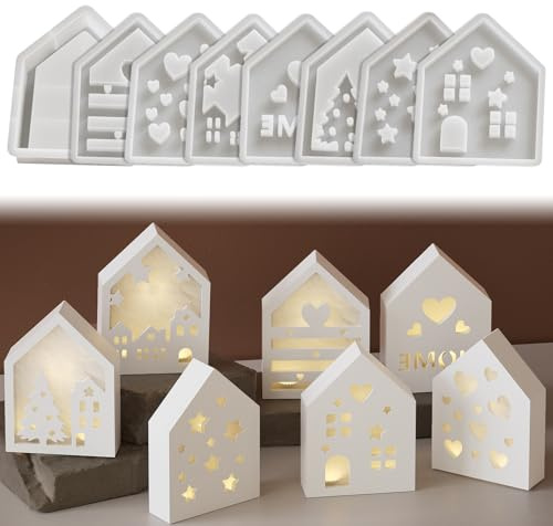 Silikonformen Gießformen Haus Set, Silikonform Haus Frühling, Silikon Gießformen Haus, Gipsformen zum Gießen, Silikon Formen Giessformen Haus, Epoxidharzformen zur Herstellung von Häuser Ornamenten(B)