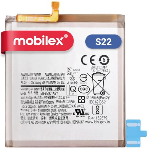 MOBILEX® Batterie EB-BS901ABY pour Samsung Galaxy S22 5G / SM-S901 | 3700mAh - OEM | Interne de Rechange avec Adhésif | Capacité d'origine