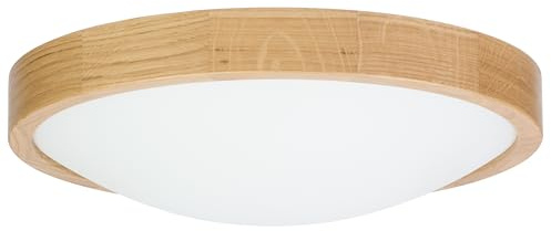 STOLARNIA PIKA Deckenlampe - Runde Holz Deckenleuchte Eiche 2xE27 (∅37 cm) - Modern Beige Lampe für Schlafzimmer, Wohnzimmer, Flur, Küche - Stilvolle Eichenholz ORION