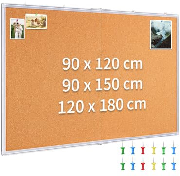 maxtek Tableau d'affichage en Liège avec Cadre en Aluminium 150 x 90 cm, Tableau Liege Mural Inclut Punaises et Kit de Montage Pour Bureau, Salle de Scolaire et Maison