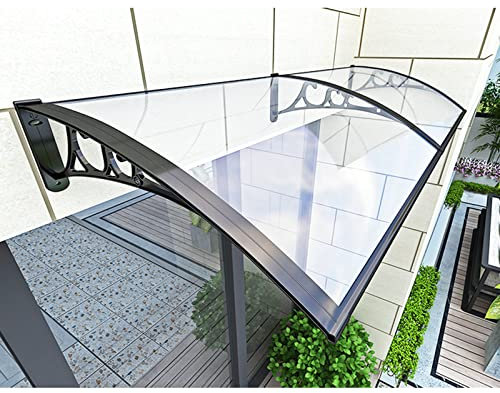 MARIYCH Window Awning Outdoor Transparent Polycarbonate Door Awning Canopy with Black Brackets 60x120cm Curved Design for Snow and Rain Protection
