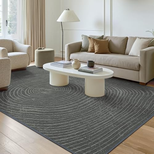 GENIMO Waschbarer Teppich, Baumringe Muster Modern Kurzflor rutschfest für Wohnzimmer, Schlafzimmer, Esszimmer, Skandinavischer Stil Carpet, Holzbraun, 200x290CM
