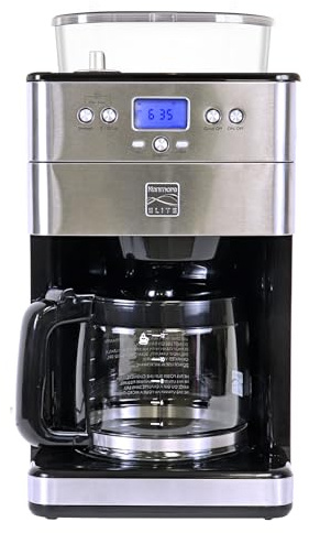 Kenmore Elite Grind and Brew Coffee Maker with Built‑In Burr Grinder, Automatic Drip Machine, 12‑Cup Programmable Brewer, Bean‑to‑Cup Cafetera, Stainless Steel Coffee Maker for Home & Office