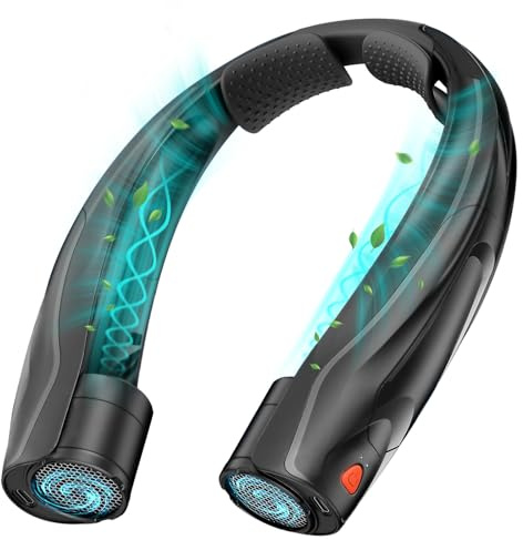 BOSONER Nackenventilator Hals Ventilator Tragbarer: 6000 mAh Halsventilatoren USB Aufladbar Leise Halsventilator Persönlicher Ventilator mit 6 Geschwindigkeiten für Camping Reisen Büro (Schwarz)