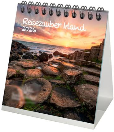 Reisezauber Irland Tischkalender 10cm x 10cm für 2026 Dublin Stadt Reise Land Urlaub - Inhalt: 1x Kalender 1x Weihnachtsanhänger 1x Grußanhänger (gesamt 3 Teile)