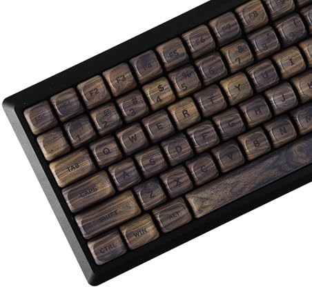 YMDK Holz-PBT-Tastenkappen, MOA-Profil, 130 Tasten, Farbstoff, Sub-Top-Druck, Walnussmuster, benutzerdefiniertes Tastenkappen-Set für mechanische MX-Tastatur, 61/64/68/84/87/100/104/108% Layout