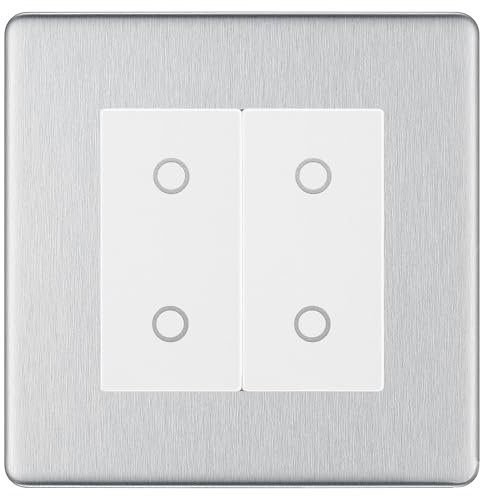 BG Nexus Screwless Brushed Steel Double Secondary Touch Dimmer Switch - White Insert