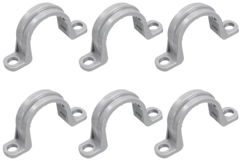 sourcing map Lot de 6 sangles de tuyau en PVC de 1,9 cm, supports de colliers de serrage à 2 trous, clips de montage pour câbles et raccords de tube, gris