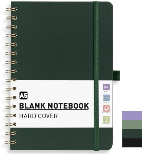 PYNEX Notizbuch A5 Blanko - Spirale Skizzenbuch With 140 Blatt Haftnotizen | Hardcover Notebook,100GSM,Zeichnungen & Notizen 180°flach,14,5 x 21cm