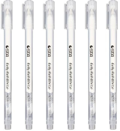 Rnigra 6pcs White Gel Pens, 1.0mm White Fine Liner Art Pen, for Black Paper Drawing, Sketching, Illustration, Card Making, Bullet Journaling