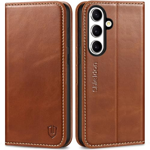 Shieldon Coque Folio en Cuir pour Galaxy S25 FE 6.7 5G 2025, Brun Rétro