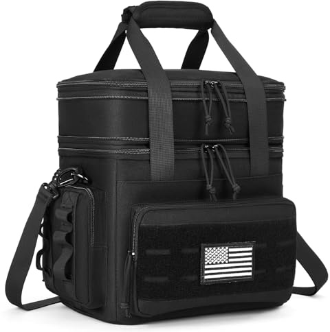 holuxer Tactical Lunch Bag & Lunch Box for Men - Large Double Deck Expandable Insulated Soft Adult Lunchbox for Work - Cooler Bag for Beach, Picnic, Camping,Outdoor，Travel (Black,16L)
