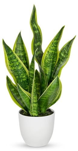 Hollyone Kunstpflanze Sansevieria, Kunstpflanze Klein, Zimmerpflanze Künstlich im Plastiktopf, 45CM Künstliche Schlangenpflanze Deko Pflanze im Topf für Zuhause BüroRegal Tischdekoration