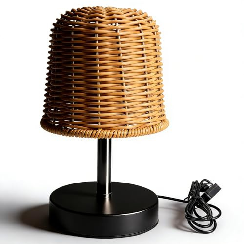 Dpofirs Boho-Tischlampe für Wohnzimmer, Nachttischlampe für Nachttische, Rattanlampe für Schlafzimmer, Touch-Steuerung & Stufenloses Dimmen & 3 Farben